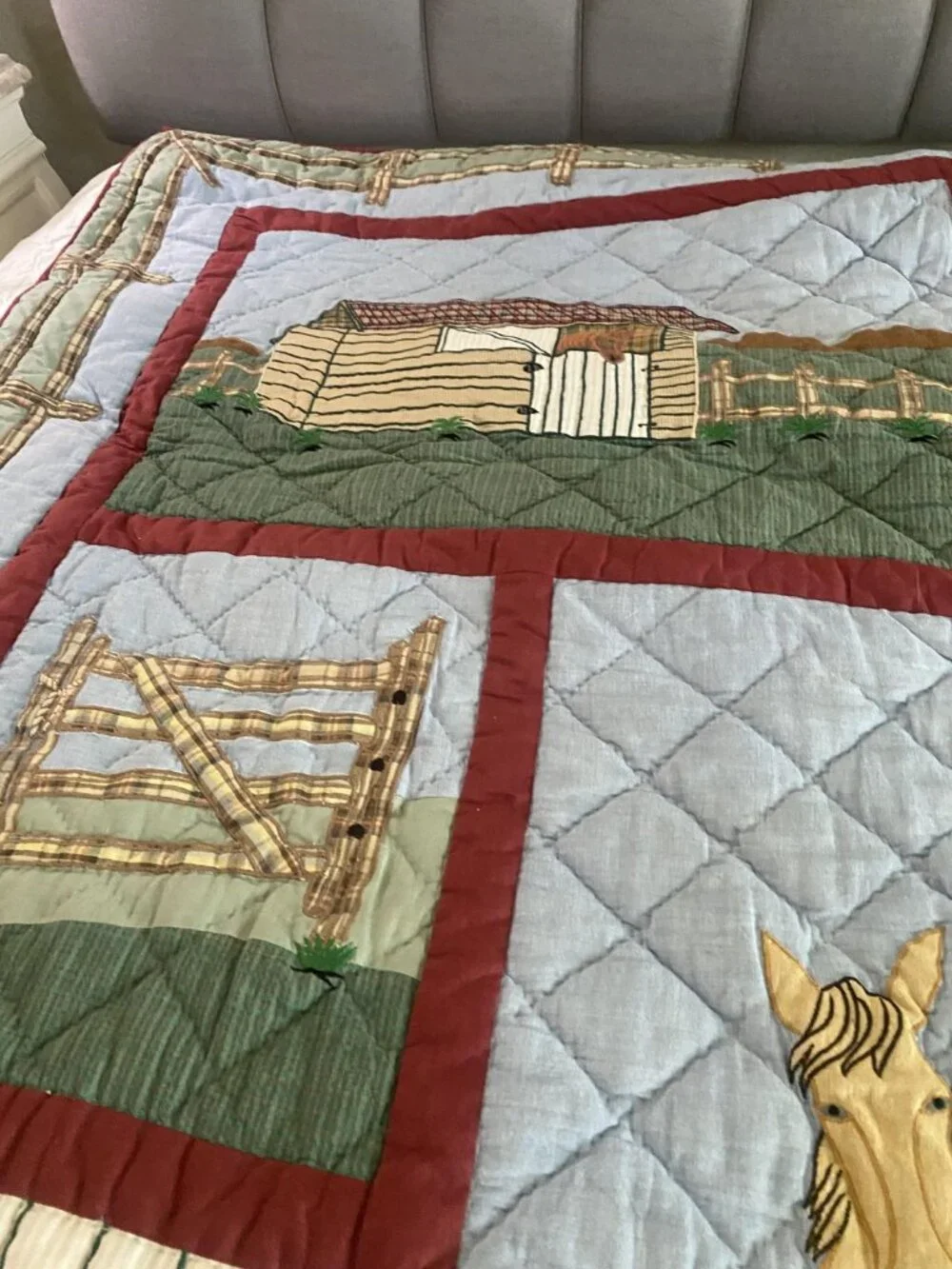 Patch Magic Quilt Twin Horses Western Scene Cotton Applique Country Bedding
